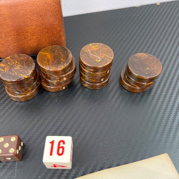 Vintage 70’s Backgammon Set Brown & White Playing Pieces Dice & Rules Sheet Cups - Picture 5 of 9